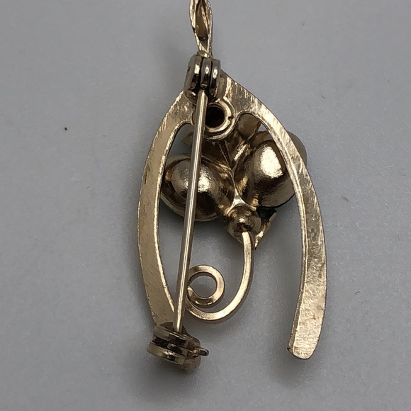 Fun Vintage Brooch Pin Wishbone Shamrock Clover Lucky Charm - Picture 2 of 3